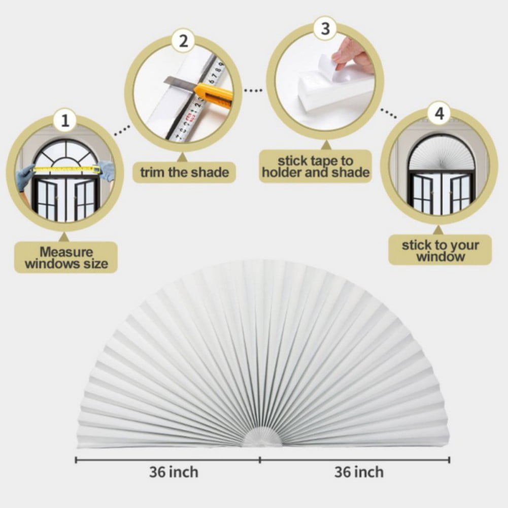 WBQ Arch Pleated Blinds Half Circle Window Shades Light Filtering Pleated Fabric Shade Semi-Blackout Blinds, Easy to Cut and Install