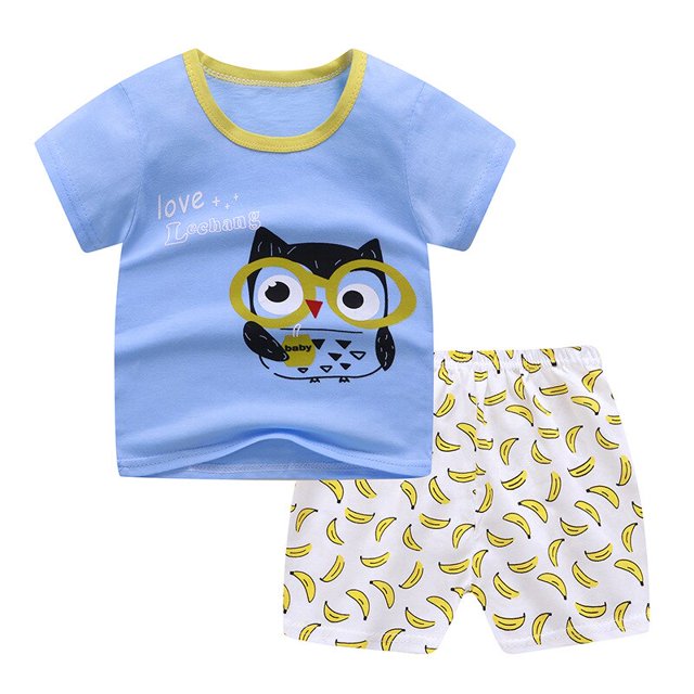 Nueva versión coreana, ropa para niños, trajes para niñas, traje de manga corta para niños, camiseta para bebés, pantalones cortos para niños, pijamas, ropa de algodón de 80cm Gao Jinjia LED