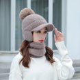 thumbnail image 5 of D-GROEE 1 Set Fashion Women Winter Knitted Hat Thickened Faux Rabbit Fur Pompom Cap with Neck Scarf, 5 of 8