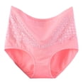 thumbnail image 2 of High-Rise Nylon Panties with Cute Print Plus Size Comfort Stretch Full Coverage Briefs Pink L, 2 of 3