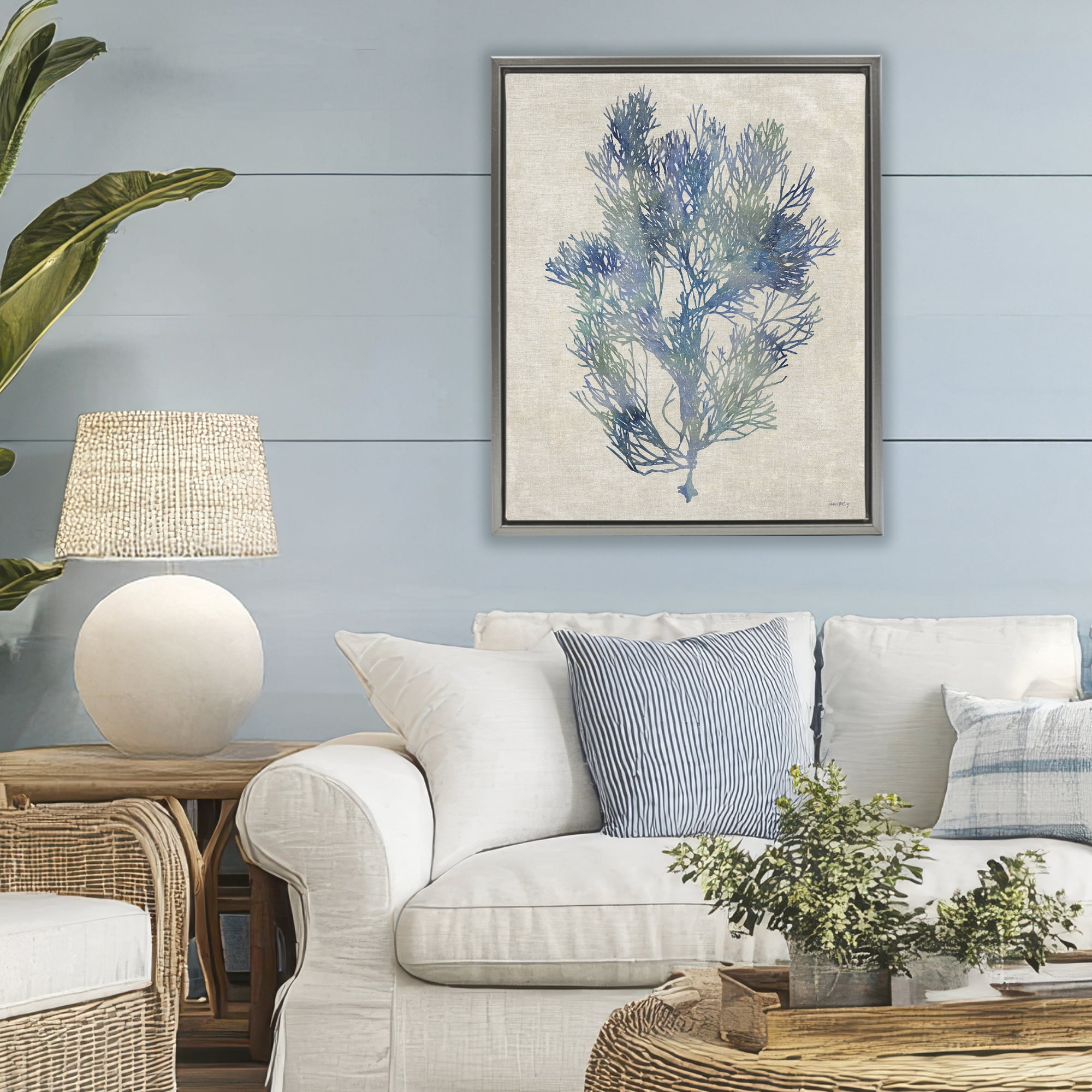 Stupell Industries Misty Blue Coral Study Gray Framed Floater Canvas Wall Art, design by Amber Sterling