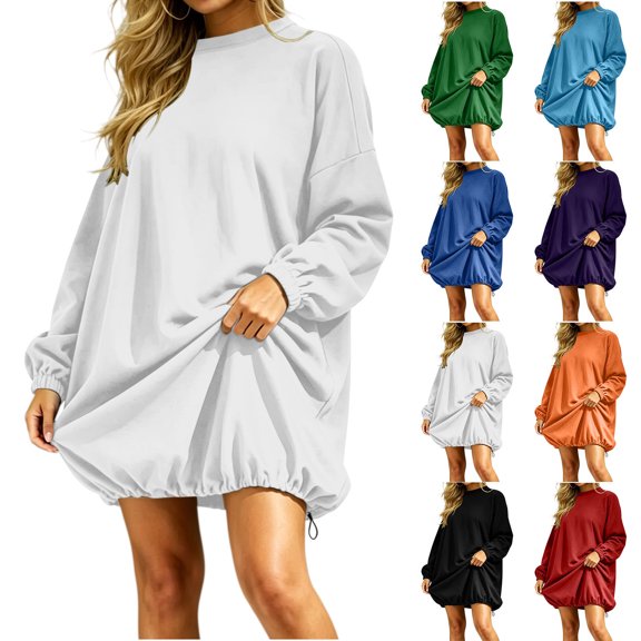 Smsaxvxz Crew Neck Sweatshirts for Women 2026 Fall Winter Fashion Long Sleeve Pullover Tops Casual Oversized Dress Sweatshirts White S
