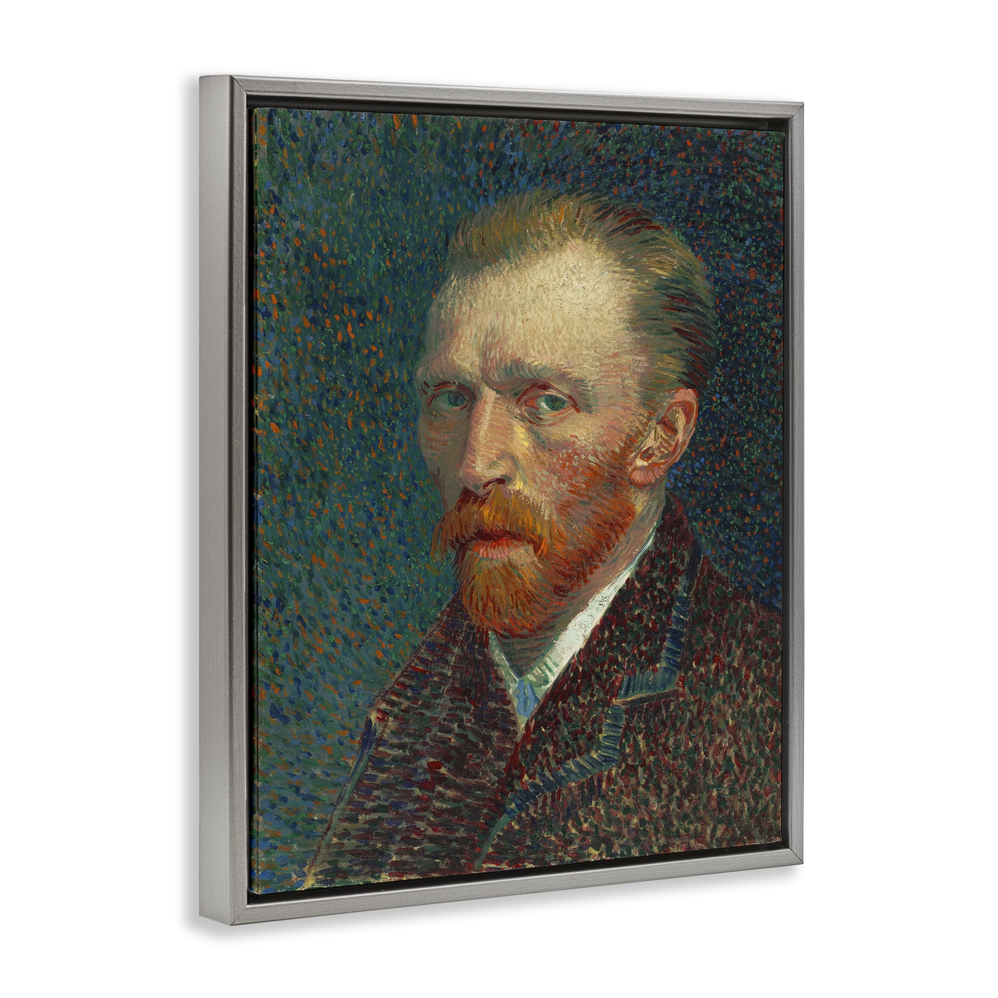 Stupell Industries Van Gogh Self Portrait People Painting Gray Floater Framed Canvas Art Print Wall Art, 25 x 31
