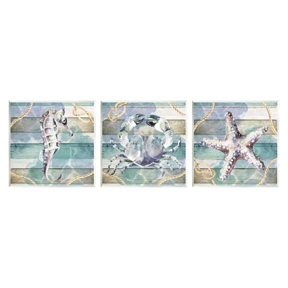Stupell Industries Sea Life Plank Pattern Animals & Insects Painting Unframed Art Print Wall Art, 12 x 12, Set of 3