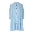 thumbnail image 5 of Button Down Dress for Women Summer Casual Solid Color 3/4 Sleeved V-Neck Lattice Standing Collar Cardigan Loose Dresses Flowy Shirt Dress S-3Xl, 5 of 8