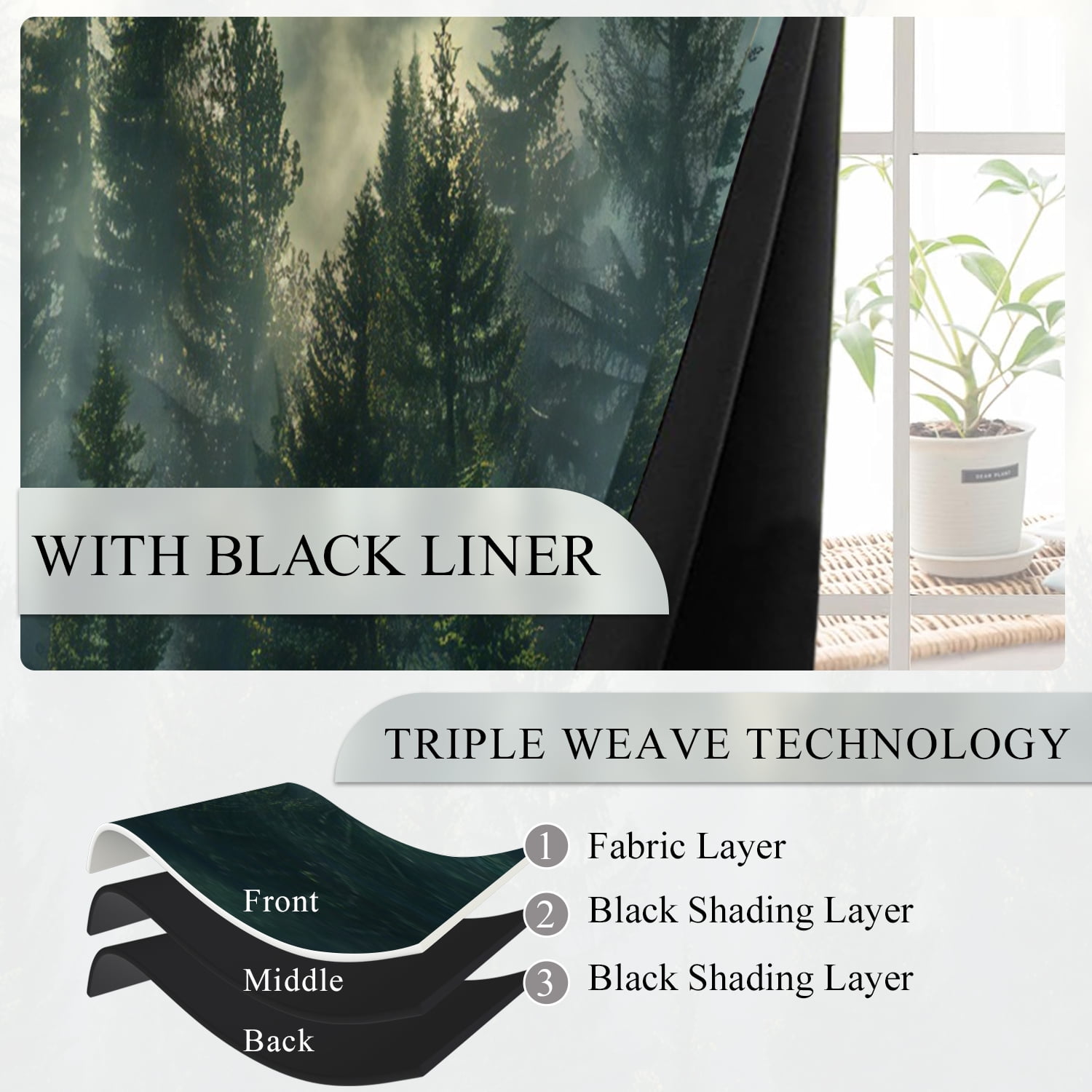 Dashan Forest Blackout Curtain for Living Room,Green Tree Nature Thermal Insulated Window Drapes for Bedroom (52Wx84L,2 Panels)