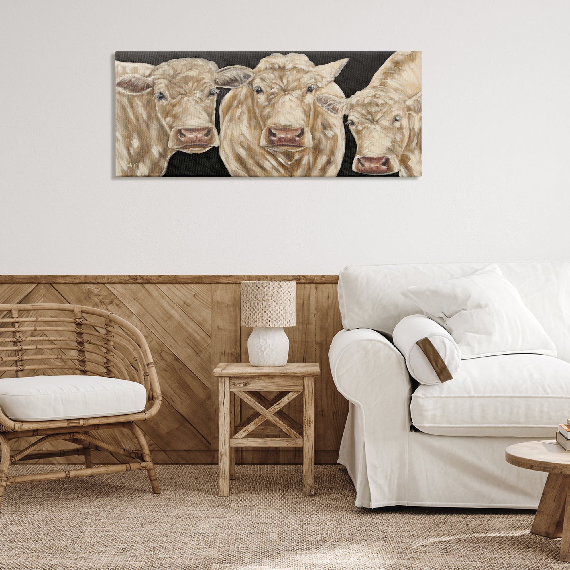 Stupell Industries Three Sheep on Black Animals Painting Wrapped Canvas Art Print Wall Art, 48 x 20