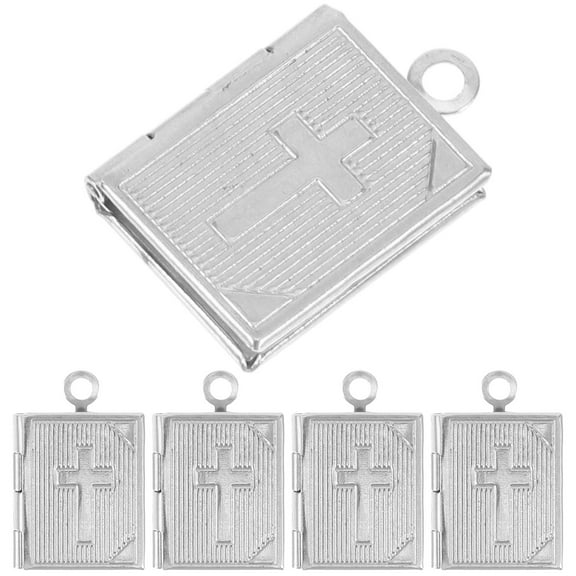 GOOHOCHY Stainless Steel Locket Necklace Pendant for Daily Use with Delicate Pattern and Religious Meaning 5 Pieces Silver