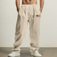 thumbnail image 2 of LIIPEE Mens Casual Pants Spring Summer Fashion Solid Color American Flag Printed Elastic Waist Drawstring Wide Leg Pants With Pockets Male Comfort Daily Indoor Outdoor Pants,Khaki,Xxxl, 2 of 9