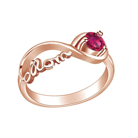 AFFY Mother's Day Jewelry Round Shpe Simulated Ruby Mom Infinity Ring 14k Rose Gold Over Sterling Silver