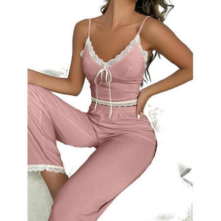 

Women s Pajama Sets Dusty Pink Casual Plain Spaghetti Strap Pant Sets Sleeveless