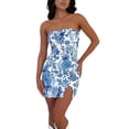 thumbnail image 4 of Mialoley Robe Mini Sans Bretelles pour Femmes Imprimé Floral Sans Manches Épaules Dénudées Ourlet Fendu Robe Courte Moulante Robe de Soirée, 4 of 9