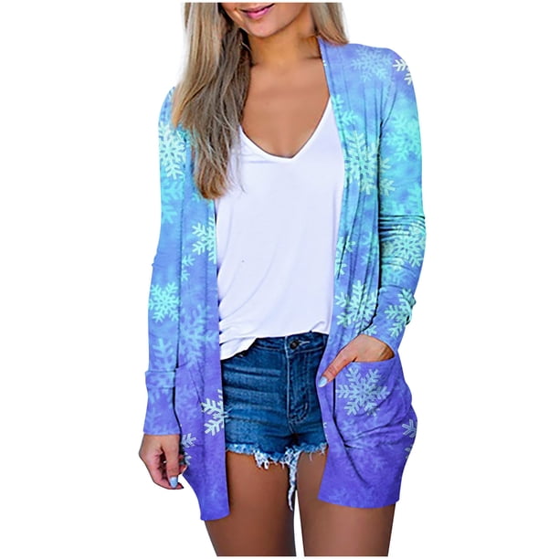 Cárdigan Para Mujer, Cárdigans Largos de Otoño, Camiseta de Manga Larga A La Moda, Frente Abierto, Prendas de Vestir Exteriores Holgadas de Navidad, Blusa Estampada, Abrigo, Bolsillos, Tops Odeerbi ODB175641