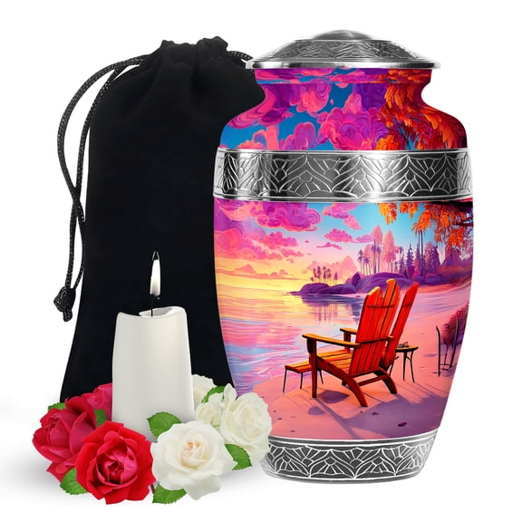 YATSKIA Beach with Clouds Large Memorial Urns for Human Ashes Adult Brother and Sister, Decorative Funeral Urn for Adult Ashes, (200 Cubic, Large 10 Inch)