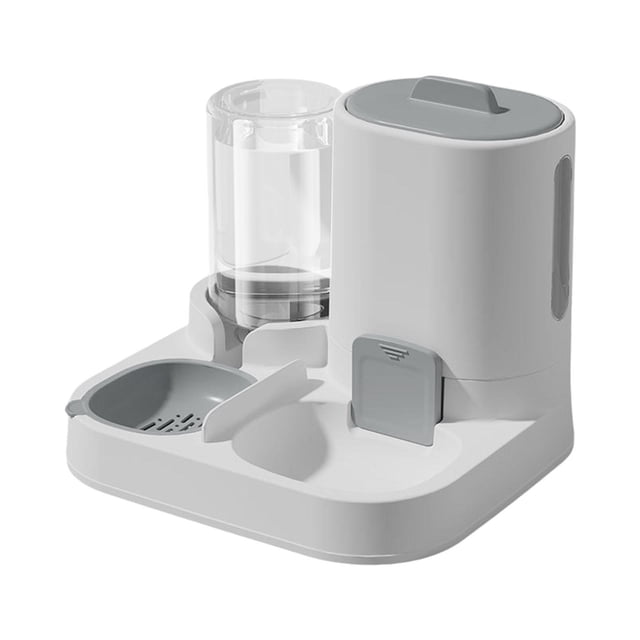 Comedero automático 2 en 1 para mascotas, para gatos y perros. Estación de alimentación compacta y extraíble. Gris