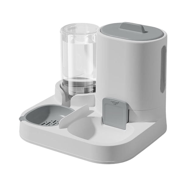 Comedero automático 2 en 1 para mascotas, para gatos y perros. Estación de alimentación compacta y extraíble. Gris
