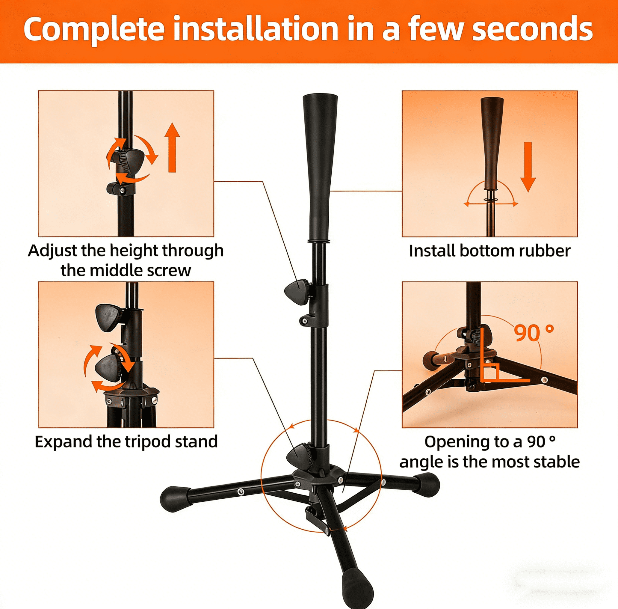 Baseball Batting tee for Adults and Youth Teens, Portable Tripod Stand Base Tee Easy Adjustable Height 28 to 45 inches for Hitting Training Practice & Carrying Bag