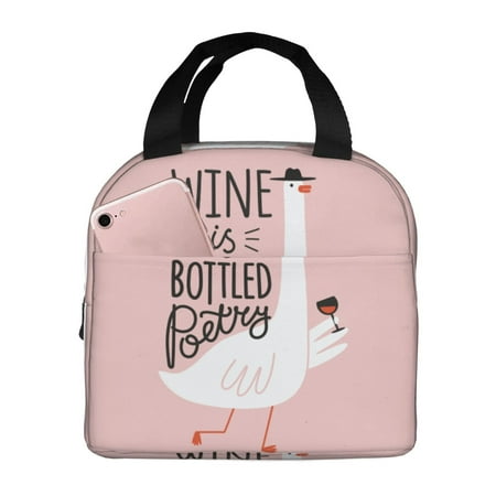 Insulated Lunch Bag for Women Men - Goose Holding Wineglass with Red Wine Leakproof Cooler Lunch Box for Women Men  Lunch Tote Bags for Work School Picnic Travel
