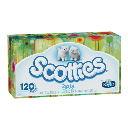 Scotties Unscented Facial Tissue, White, 120 ct