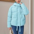 thumbnail image 5 of Gibobby Chamarra mujer invierno, Chamarra acolchada para mujer, manga larga, cuello alto, cierre completa, chamarra liso con capucha y bolsillo con capucha y cuello alto(Azul,XG), 5 of 5