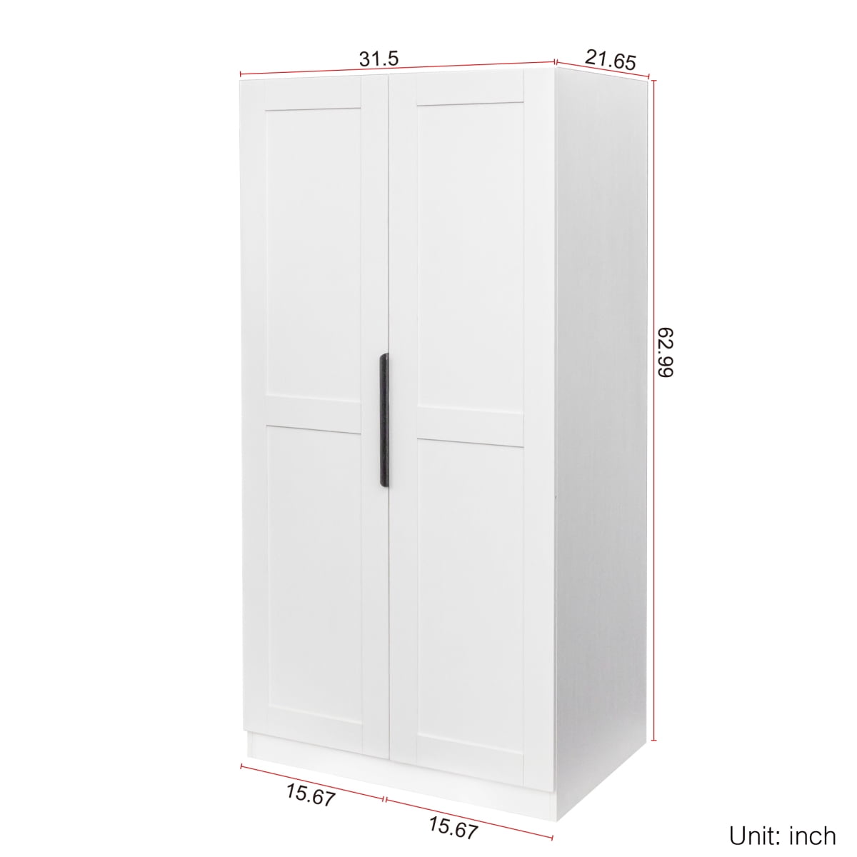 GZXS Freestanding White Kitchen Pantry Cabinet with Door Racks, and Back Cable Management, 5-Tier Wooden Storage Cupboard, 31.5"L x 21.65"W x 62.99"H