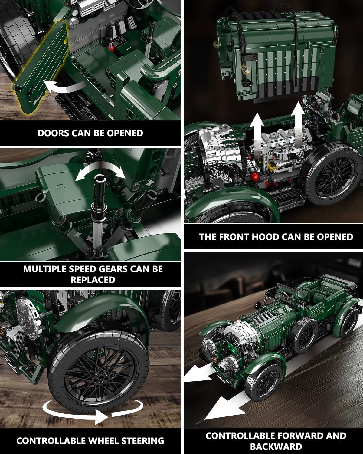 Classic Cars Building Blocks Sets, MOC Scale Model Kit with Engine Battery and Motors Vintage Car Model, Collectible Set, Gift Toy for (3918 Pieces)