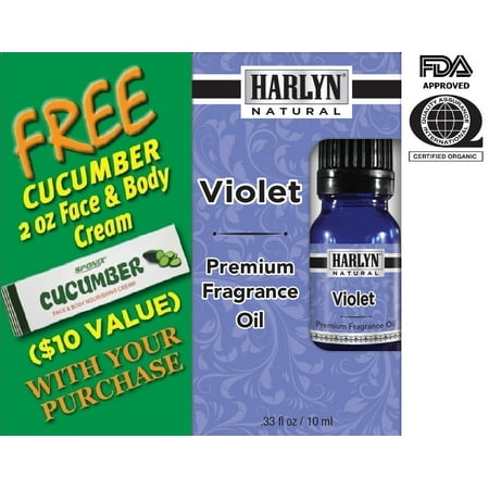 Best Violet Fragrance Oil 10 mL - Top Perfume Oil - Premium Grade by Harlyn - Includes FREE Cucumber Face & Body Nourishing