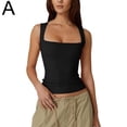 thumbnail image 1 of 2025 New Amazon Summer New Women'S Square Neck Sleeveless Double Layer Vest Basic Tight T-Shirt, 1 of 1