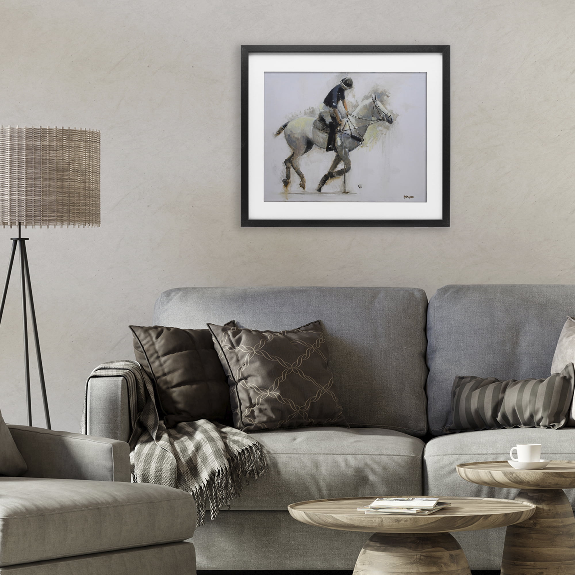 Stupell Industries Polo Rider in Motion Black Framed Print Under Glass, design by Jadei Graphics