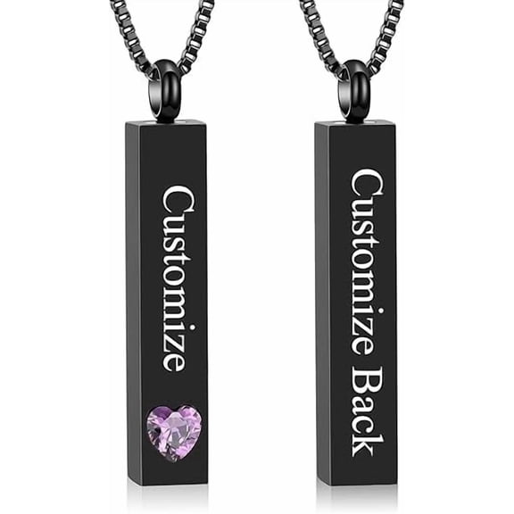 Simulated Birthstone Bar Urn Necklace for Ashes with Simulated Birthstone Heart Cube Cremation Jewelry Keepsake Ashes Pendant Memorial Gift for Women Men