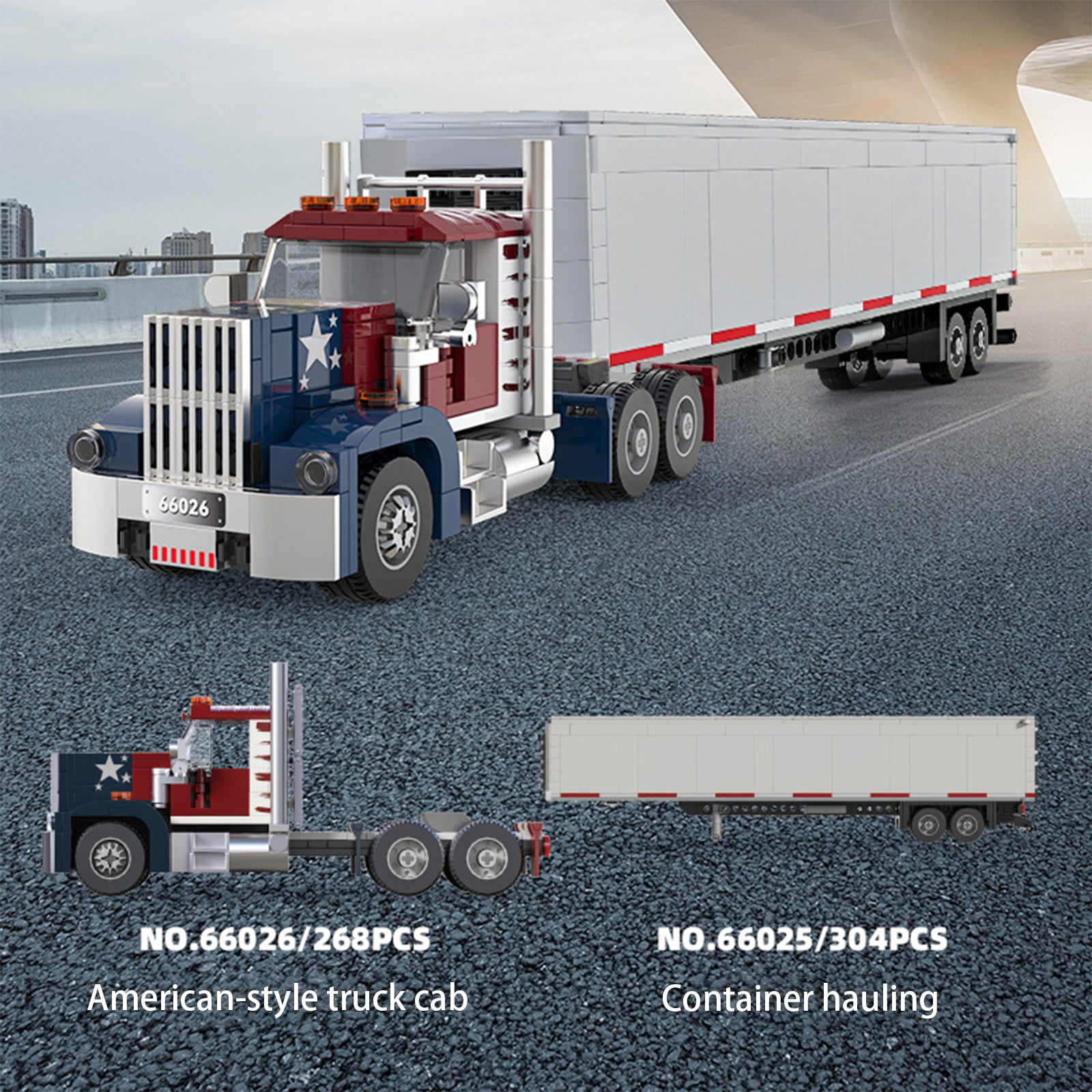 Jollyzo 572PCS American Semi Trucks Building Blocks Set, Big Rig Tractors Truck Kits, Transport Vehicle Cars Toys, DIY Semi-Trailer Transport Truck Model Kit, Collectible Construction Toy for Boys