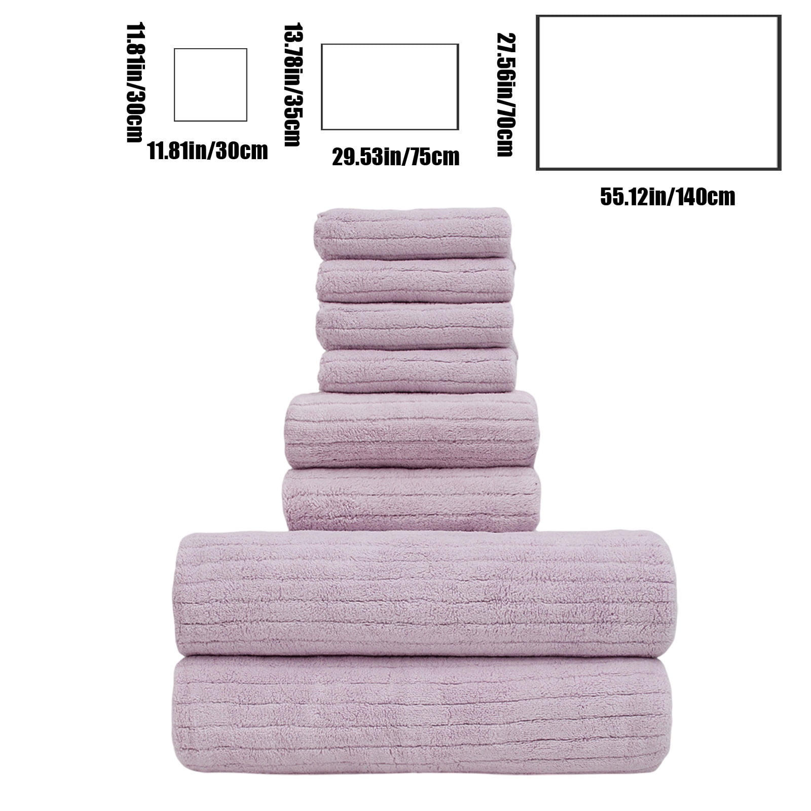 Beautynvta Bath Towel Set of 8 Pieces, Coral Velvet Highly Absorbent Quick Dry Towels Sets for Bathroom, 4 Square Towels, 2 Hand Towels, 2 Bath Towels, Purple