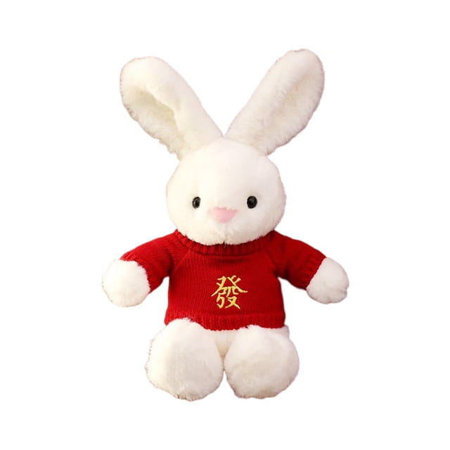 Muñeco de peluche de conejo de suéter rojo de 40 cm de altura para familiares y amigos chinos. Estilo D