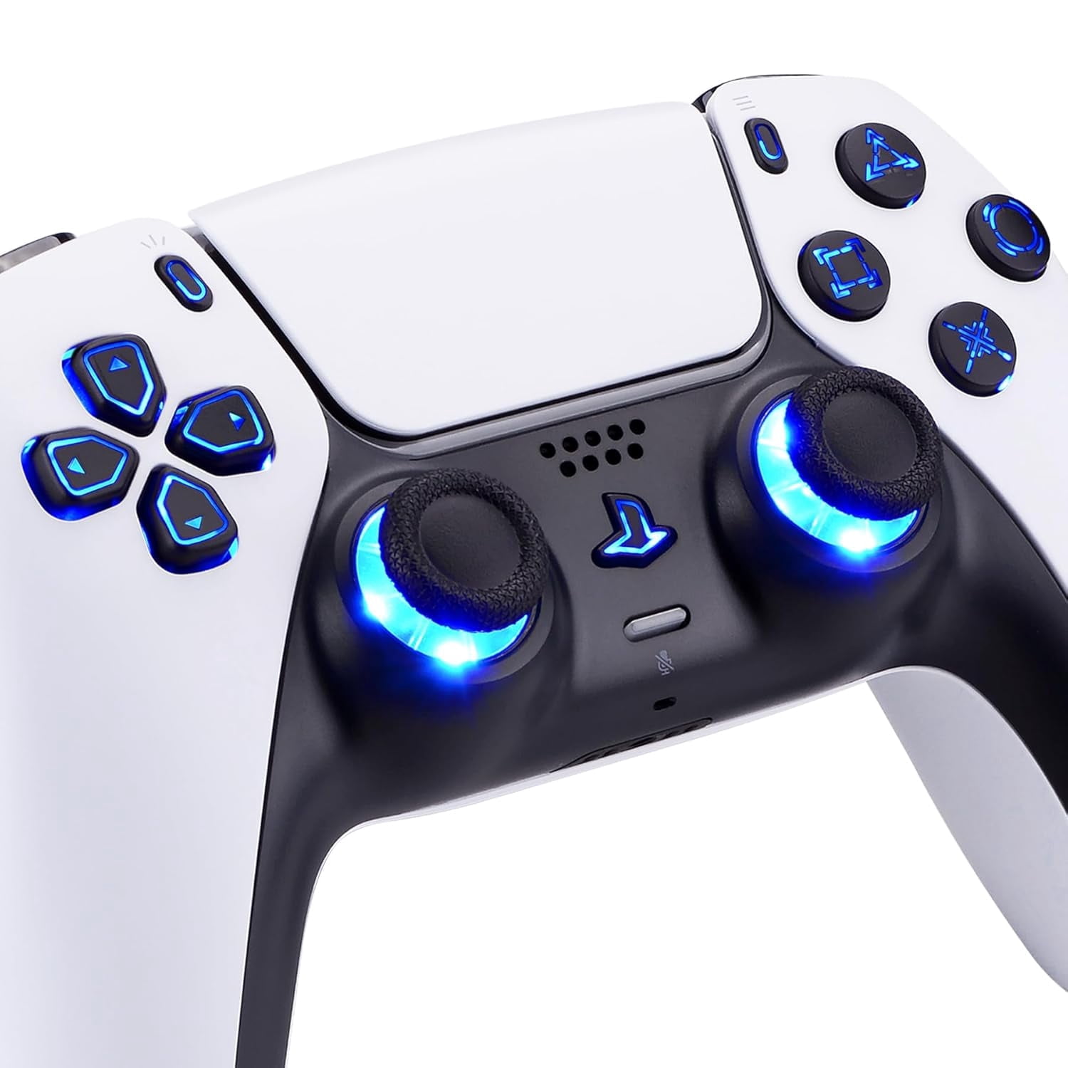 eXtremeRate RGB LED Button & Thumbstick Kit for PS5 BDM-030/040/050/060 – 7 Colors 9 Modes, Transparent D-pad & Face Buttons - Black
