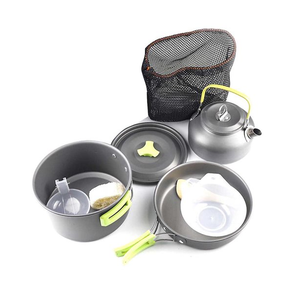 Hervidor de agua para exteriores, material de aluminio, juego de camping portátil, olla, cubiertos de viaje, utensilios, equipo de pícnic para senderismo