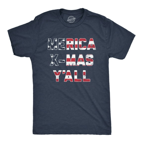 Mens Merica X-Mas Y'All T Shirt Funny Merry Christmas USA America Patriotic Holiday Tee Graphic Tees