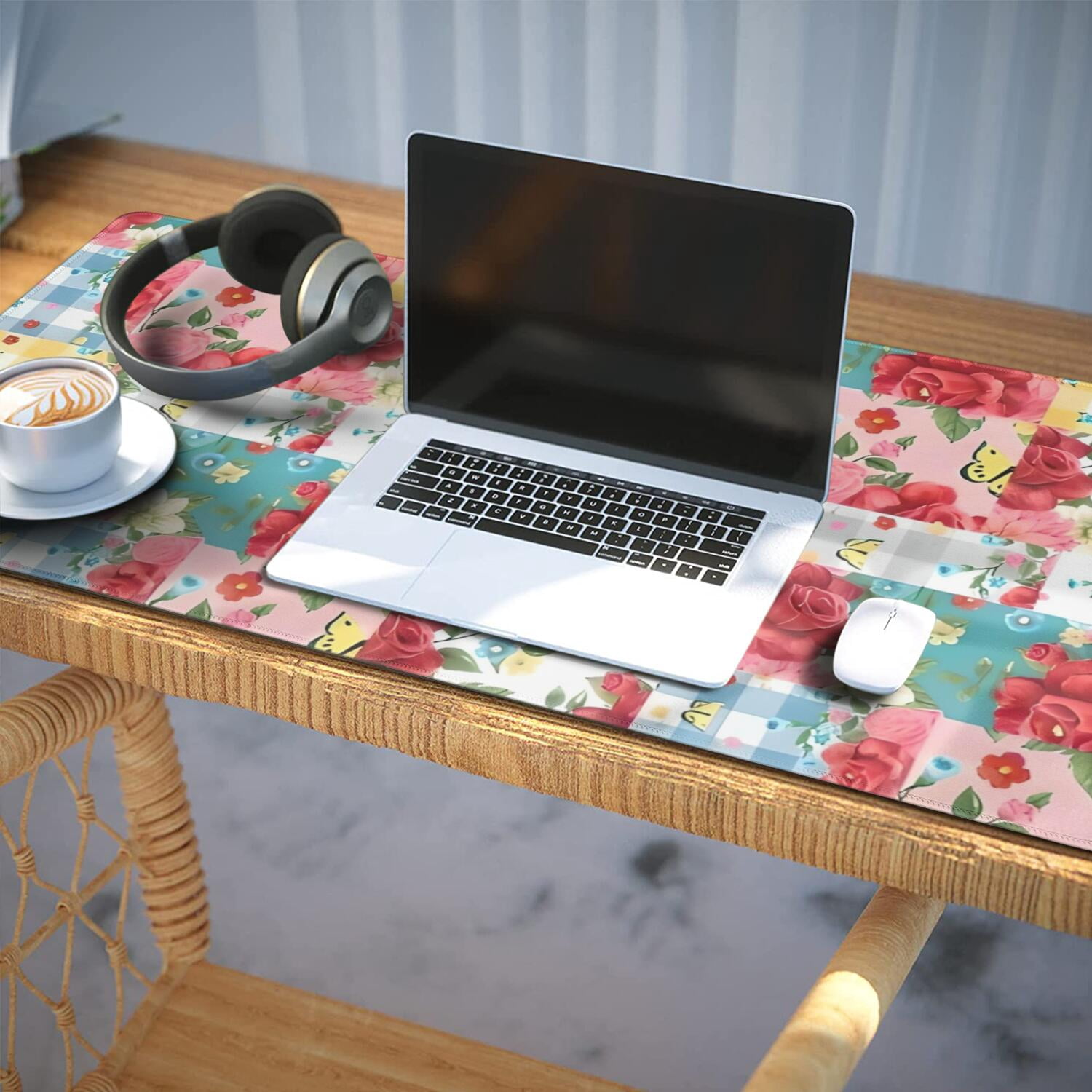Long Mouse Pads for Desk,Pioneer Flower Floral Print Pattern Desk Mats on Top Of Desks, Desk Mouse Pad Extra Large with 3mm Non-Slip Base and Stitched Edge for Gaming,Office,Work,Home 35.4"x15.7"