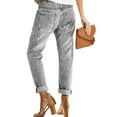 thumbnail image 3 of DYMADE Womens Street Style Cowboy Mid Waist Pockets Straight Fit Demin Abrasions Jeans, 3 of 3
