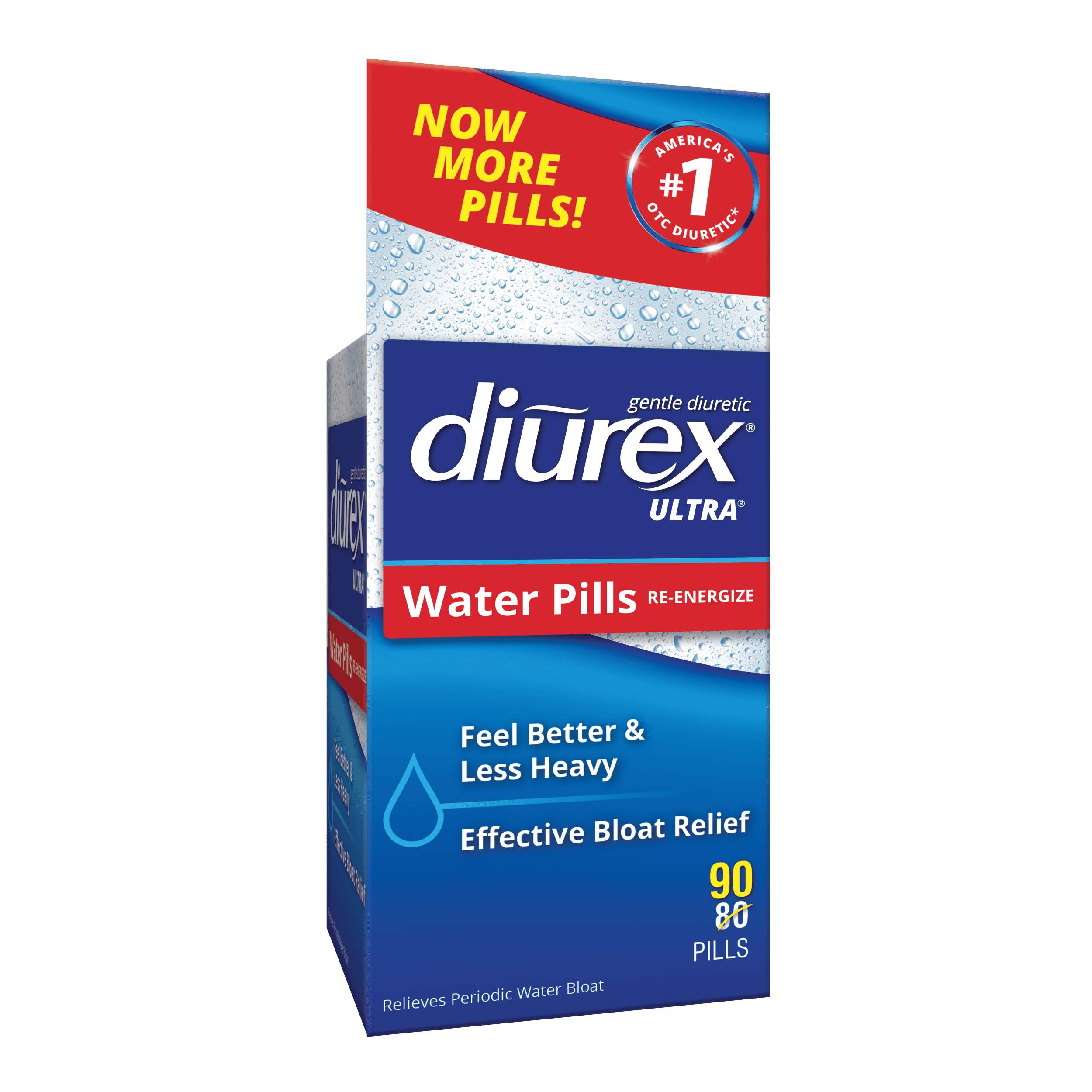 Diurex Ultra Re-Energizing Water Pills - Relieve Water Bloat - Feel Better & Less Heavy - 90 Ct