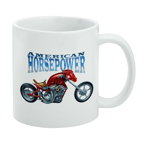 American Horsepower Biker Motorcycle Chopper White Mug