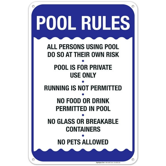 Pool Rules Sign, No Food or Drinks Pool Sign,