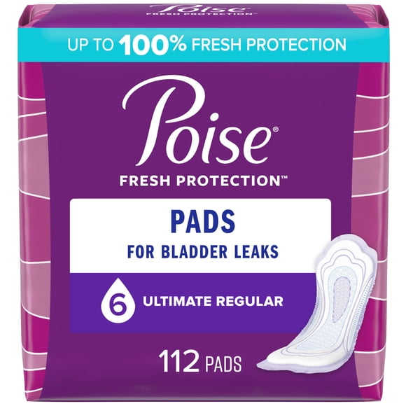 Poise Incontinence Pads for Women, 6 Drop, Ultimate Absorbency, Regular, 112Ct