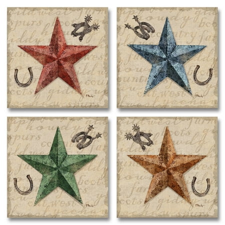 - Fun Wild West Bandana Barn Stars; PrimitIVe Folk Art; Four 12X12 Print Posters