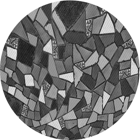Ahgly Company Indoor Round Patterned Dark Gray Black Area Rugs, 6' Round