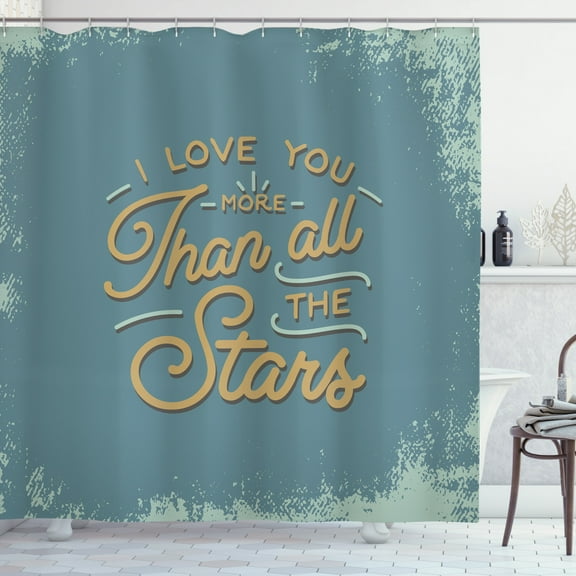 Ambesonne Love You More Shower Curtain, Vintage Grunge, 69"Wx75"L, Slate Blue Amber