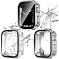 thumbnail image 1 of KOMI 2 Pack 2 in 1 Waterproof Case for Apple Watch Series 8 7 45mm, Straight Edge PC Front & Back Bumper with Tempered Glass Screen Protector 360 Protective Cover for iWatch (45mm), 1 of 5