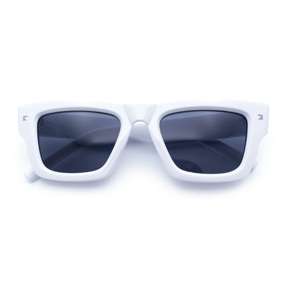 Womens Fancy Retro Thick Horn Rim Rectangular Plastic Sunglasses White - Black