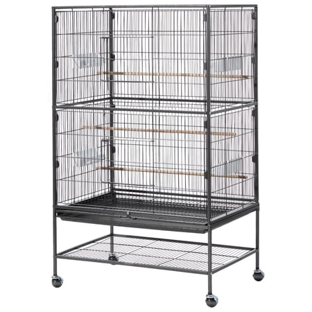 KFFKFF Bird Cage, 31.5 x 20.5 x 52 inch, Flat Top, Durable Wrought Iron Design with Perches, Removable Tray, Plastic Feeders, and Casters, Suitable for Parrot, Blue Tit, Cockatiel, Canary