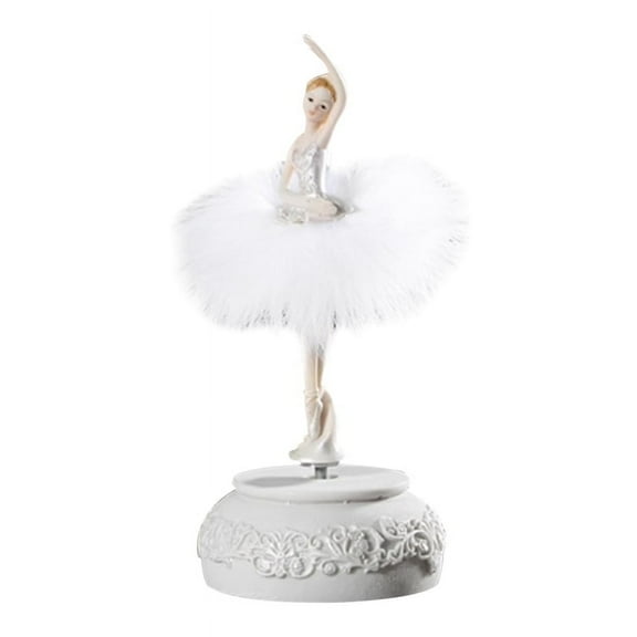 Skirt Rotating Music Box Figurine, Manual Control Dancing Girl Musical for Girls, White