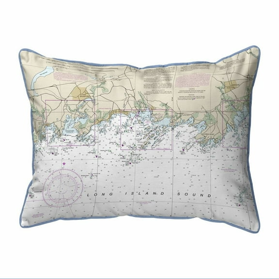 Betsy Drake Interiors Long Island Sound, NY Nautical Map Extra Large Zippered Indoor/Outdoor Pillow 20x24